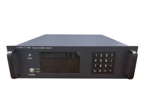 A power amplifier system with a frequency range from 2700 MHz to 3100 MHz, a gain of 57 dB, and an output power of 500 W