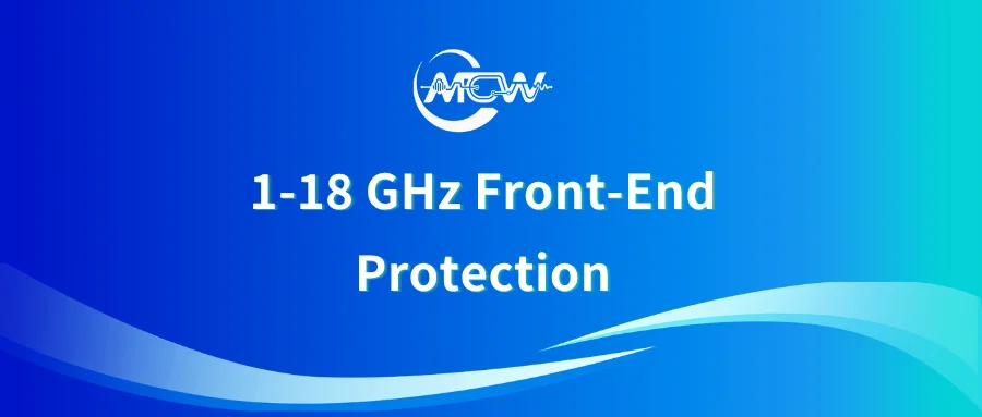 Front-end protection topology for a 1-18 GHz wideband microwave receiver showing external limiter stages, RF attenuation, and downconverter module interfacing